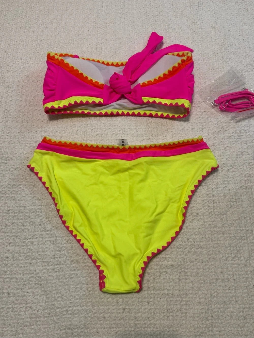 Popvil Neon Pink & Yellow Bandeau Bikini Set - Picture 2 of 3